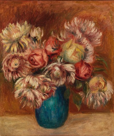 Bloemen in een Groene Vaas door Pierre Auguste Renoir